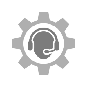 icône accompagnement client avec casque assistance et roue crantée