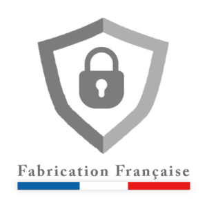 icône bouclier sécurité avec cadenas et mention fabrication française