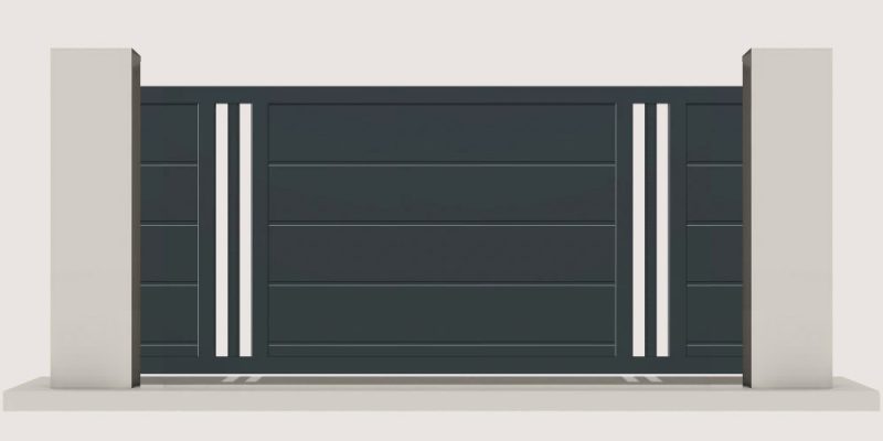 pose portail aluminium coulissant motorise entrée maison